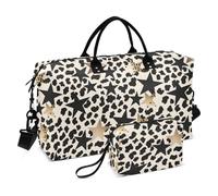 Black and Golden Stars Decorative Duffel Bag Sports Gym Bag with Toiletry Bag for Trip 2 Pcs Set bolsos para viajar