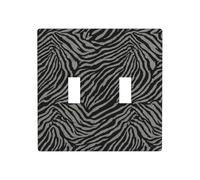Black and Gray Zebra Print Double Gang Toggle Light Cover Wall Plate Switch Decor Standard Size - 11.4x11.4cm