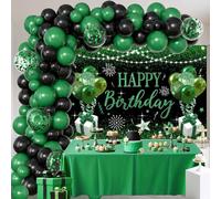 Black and Green Birthday Decorations for Men - Happy Birthday Backdrop, Confetti Latex Balloons,Foil Balloon Party Decor Supplies Boy