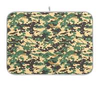 Black and Green Camouflage Dish Drying Mat for Kitchen Counter Mats Super Absorbent Reversible Microfiber Kitchen Countertop Protector Dishes Pad Machine Wash Mats Medium 45.7x60.9 cm
