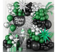 Black and Green Silver Balloon Arch Kit with Explosion Star Balloons, 105pcs Emerald Forst Green and Chrome Metallic Silver Balloons Garland for Wedding Birthday Football Graduation Party Decorations