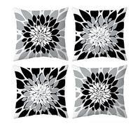 Black and Grey Throw Pillow Covers Set of 4 Outdoor Waterproof Pillow Covers Modern Decorative Dahlia Floral Couch Pillowcases for Patio Bedroom Living Room Sofa, 16" x 16", White
