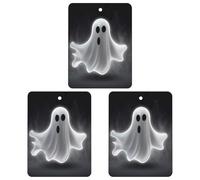 Black And Halloween Ghost Car Air Freshener, 3 Pcs Square Hanging Air Freshener Cards, Long Lasting Fragrance Scented Cards for Car, Home, Office White-style