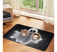 Black and Halloween Ghost Dog Food Mats for Floors, 16x24 Inch Non-Slip Super Absorbent Pet Food Mat, Dishwasher Dog Mat for Food and Water, Cute Rubber Quick Dry Pet Feeding Mat for Dogs Puppy Cats