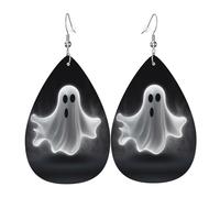Black And Halloween Ghost Faux Leather Teardrop Earrings, Fashion Lightweight Drop Dangle Earrings Leather Earrings For Women Weddings, Parties, Ceremonies, Banquets, Gifts