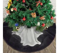 Black and Halloween Ghost Print Christmas Tree Skirt Large Halloween Tree Skirt Round Xmas Tree Skirt for Party Home Decor 30"