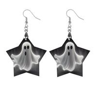 Black And Halloween Ghost Wooden Earrings for Women, Vintage Elegant Wood Jewelry, Lightweight Earrings for Wedding, Party, Everyday Jewelry Gift, Love, Wood, wood