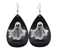 Black And Halloween Ghosts Teardrop Dangle Earrings Lightweight Leather Dangle Drop Earrings Colorful Holiday Earring For Accessories Daily Wear Women