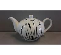Black and Off White Porcelain TeaPot with Birds Flying Over a Field Design - Ideal for Tea Lovers, Tearooms, Cafes Tea Pot
