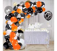 Black and Orange Balloon Garland Arch Kit, 113pcs Latex Balloons with Tying Tool, Balloon Strip Tape and Sticky Dots, Great for Holloween Christmas Birthday Carnival Party Decorations