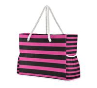 Black and Peach Rule Lines Sandproof Shoulder Tote Bag with Side Pocketes Large Bag for Pool Gym Grocery Travel