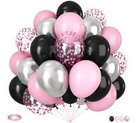 Black and Pink Balloons, 60pcs 12Inch Black and Pink White Balloons,Metal Silver and Confetti Balloon for Graduation Birthday Baby Shower Anniversary Wedding Bridal Shower Party Decoration