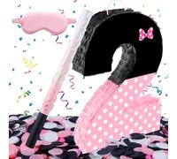 Black and Pink Bow Pinata, Bow Theme Number Birthday Decorations, Fillable Hanging Piñata with Stick Blindfold Confetti for Girls Boys 2nd Anniversary Party Decorations（15.7 x 11.5 x 3 In）