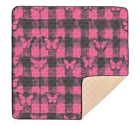 Black and Pink Checkered Pattern Butterflies Large Non-Slip Baby Play Mat for Floor Water Resistant Baby Kick Crawling Mat for Babies Infants Toddlers, 50'' x 50''