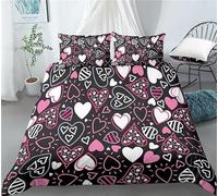 Black and pink Duvet Cover - Purple Double Duvet Cover Set - Heart Combination Patterns Bedding Set with Zipper Closure + 2 Pillowcases Soft Hypoallergenic Microfiber - Double 200x200 cm V108