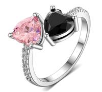 Black and Pink Inspired Rings Merch Inspirational Gift for Women Black&Pink Heart Merch Outfits for Concert Accessories Fashion Jewelry with Pink and Black Heart Stones, Adjustable, Copper, No
