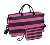 Black and Pink Rule Lines Decorative Overnight Travel Duffel Bag Gym Sports Duffel Bags with Adjustable Strap for Sports 2 Pcs Set Bolsa para viajar