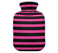 Black and Pink Rule Lines hot Water Bottle with Soft Cover 1L hot Compress Bag for Hot and Cold Therapies Hot Cold Therapies