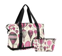 Black and Pink Valentine Hot Air Balloon Travel Tote Bag Large Carry On Airport Bag with Toiletry Bag for Workout Foldable, Black and pink Valentine hot air balloon, One Size