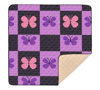 Black and Purple Checkered Pattern Butterflies Large Non-Slip Baby Floor Play mat for Indoor Outdoor Washable Foldable Baby Crawling Mat for Baby Kids Toddlers Infants, 50'' x 50''tapete de