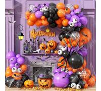Black and Purple Halloween Balloon Arch Garland Kit, 139PCS Black and Orange Latex Balloons with DIY Spider Balloons & 3D Bats Spider Web Decor for Halloween Witch Spooky Birthday Party Decorations