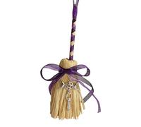 Black and Purple Ribbon Besom Broom With a Triple Moon and Goddess Charm