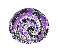 Black And Purple Tie Dye Waterproof Shower Cap,Elastic Bathing Hair Cap Environmental Protection Hair Bath Caps, Double WaterproofBathing Shower Hat