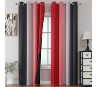 Black and Red 100% Blackout Curtains 84 Inches Long, Ombre Blackout Drapes for Bedroom, Full Light Blocking Thermal Insulated Gradient Grommet Curtain Drapes for Living Room, 52x84 Inch, 2 Panels