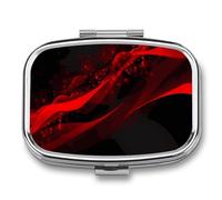 Black and Red Background Pill Box Travel Pill Organizer 2 Compartment Weekly Pill Case with Mirror A Day Medicine Container Medicine Organizer for Purse, Pocket, Or Wallet