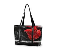 Black and Red Betta Fish Waterproof briefcase for women with zipper work bag with laptop for flight with Pool Gym Grocery Travel cartera para laptop de mujer