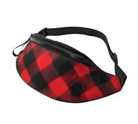 Black and Red Buffalo Plaid Print Fanny Pack for Women Men, with Adjustable Strap, Lightweight Waterproof Waist Bag for Sport Walking Running