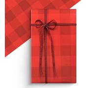 Black and Red Buffalo Plaid Wrapping Paper, Vintage Plaid Checkered Design with Gingham Ribbon Set, 4pcs Tartan Christmas Gift Wrap Papers Folded Flat for Women Men Birthday Wedding or Any Occasion