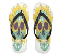 Black and Red Chinese Dragon Star Flag Skull Skeleton Sunflower Outlined Jade Yellow rubber reef flip flops lightweight, Star Flag Skull Skeleton Sunflower Outlined Jade Yellow, 6.5-7