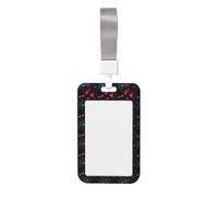 Black and Red Feathers Print Badge Holder with Lanyard, Hard Plastic Vertical Name ID Card Badge Holders