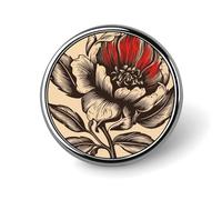 Black And Red Flowers Badges Decorative, Durable Aluminum Alloy Round Badge, Lightweight Button Brooch for Shirts, Jackets, Hats, Uniforms 1"