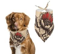 Black and Red Flowers Dog Bandana Washable & Adjustable Triangle Scarf, Breathable Pet Scarf for Small Medium Large Pets, Cute Fashion Pet Accessory