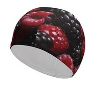 Black and Red Fruits Swim Cap for Adult, Elastic Fabric Swimming Cap, Comfortable Bathing Cap for Long & Short Hair
