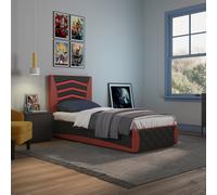 (Black and Red) Galaxy Ottoman Storage LED Headboard Gaming Single Black Bed Frame