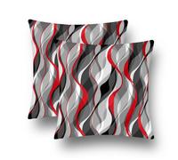 Black and Red Grey Throw Pillow Covers Set of 2 Modern Geometric Lines Cushion Covers for Living Room Sofa Accent Home Decor Abstract Art Decorative Pillowcases Outdoor Pillows Covers 18"x18" White