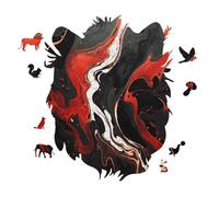 Black and Red Marble Personalized Jigsaw Puzzles, 141 Pcs Wooden Jigsaw Puzzle Tiger Head Shape Puzzle Gift