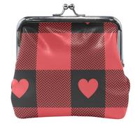 Black and Red Plaid Hearts Pattern Leather Purse for Women Buckle Kiss Clasp Coin Purse Coin Purse Plaid Hearts Black Red OneSize, Black and Red Plaid Hearts, OneSize, Classic