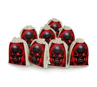 Black And Red Skull Bunches Pocket Cotton And Hemp with Drawstring 8 Pieces Reusable Gift Bags Jewelry Pouch for Wedding DIY Craft Party (4.9 X 6.7 Inch)