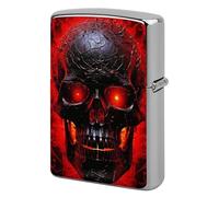 Black and Red Skull Lighter Case Metal Double-Sided Lighter Cover Pocket Lighters Sleeve Windproof Lighters Accessories for Men Women