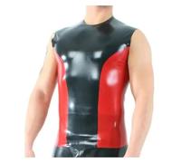 Black and Red Trims at Two Sides Latex Vest with Round Collar Rubber Clothing Tank Top Customize,red Black,4XL