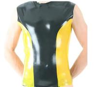 Black and Red Trims at Two Sides Latex Vest with Round Collar Rubber Clothing Tank Top Customize,Yellow Black,6XL