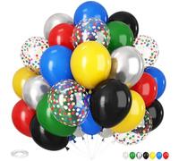 Black and Red Yellow Blue Balloons, 60pcs 12Inch Black and Red Yellow Blue Green Balloons,Metal Silver Confetti Balloon for Graduation Birthday Wedding Baby Shower Carnival Theme Party Decorations
