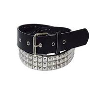 Black and Silver 3 Row Pyramid Studded Belt One Size