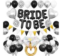 Black and Silver Bachelorette Party Decorations - Bride to Be Bridal Shower With Heart and Diamond Ring Balloons for Engagement Wedding
