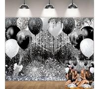 Black and Silver Backdrop Silver Glitter Spots Bokeh Photography Background for Birthday Wedding Birthday Graduation Prom New Year Party Decorations Banner(7x5FT（210x150cm）)