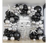 Black and Silver Balloon Garland Arch Kit with 3pcs Star Balloons, Silver and Black Balloon Confetti Latex Balloons for Birthday Wedding Graduation Baby Shower Disco Anniversary Party Decorations